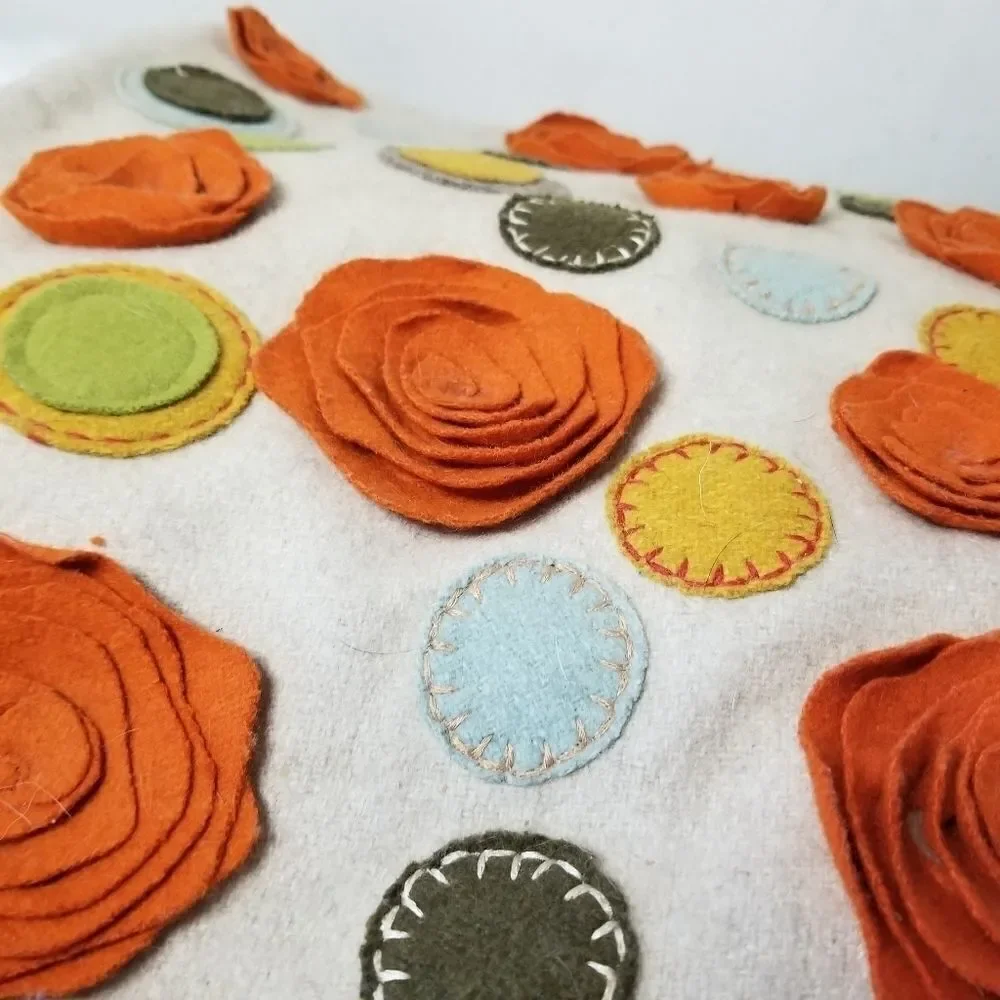 Square pillow case only 3-D flowers felt